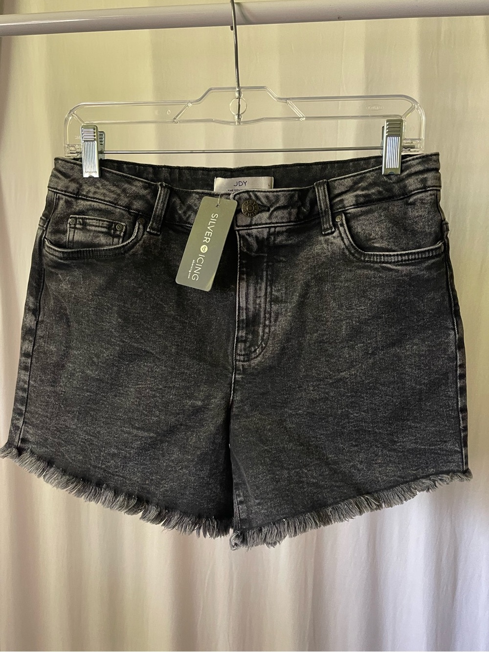 Black Washed Denim Frayed Hem Shorts